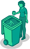 compost connect customer throwing takeaway packaging in bin icon