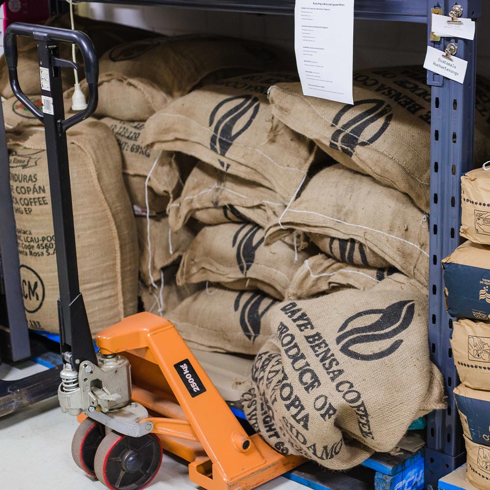 How coffee beans arrive before being roasted at Padre Coffee